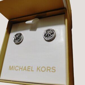 Michael Kors MK Logo Design Stud Kors Earrings In Original Box Silver tone
